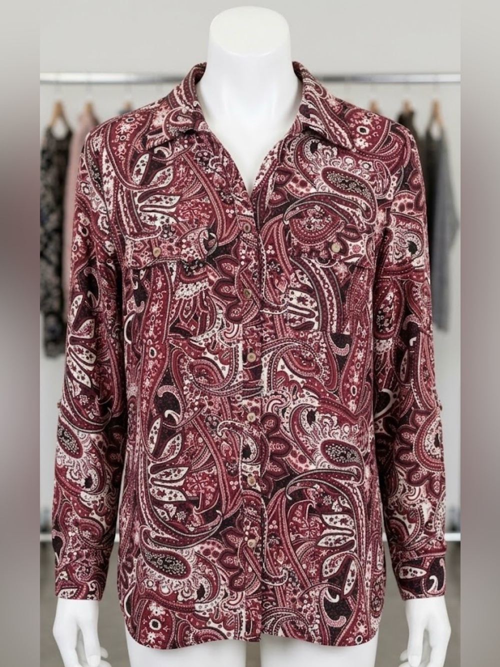 Notations Burgundy Paisley Long-Sleeve Button-Down Shirt